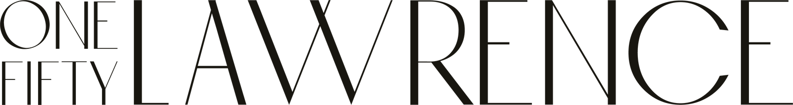 One Fifty Lawrence wordmark in Framed Steel on Lobby Light