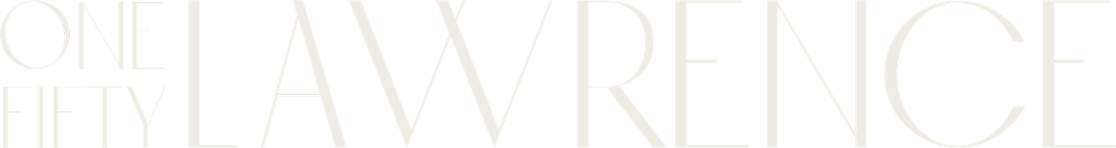 One Fifty Lawrence wordmark in Lobby Light on Marbled Green