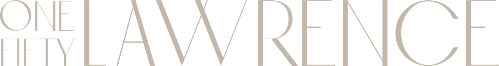 One Fifty Lawrence wordmark in Stone Veil on Shadow Taupe